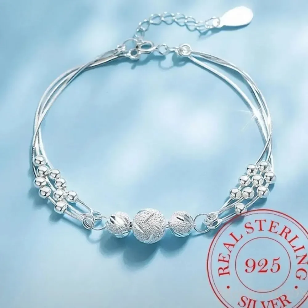 Ladies 925 sterling silver beaded charm bracelet